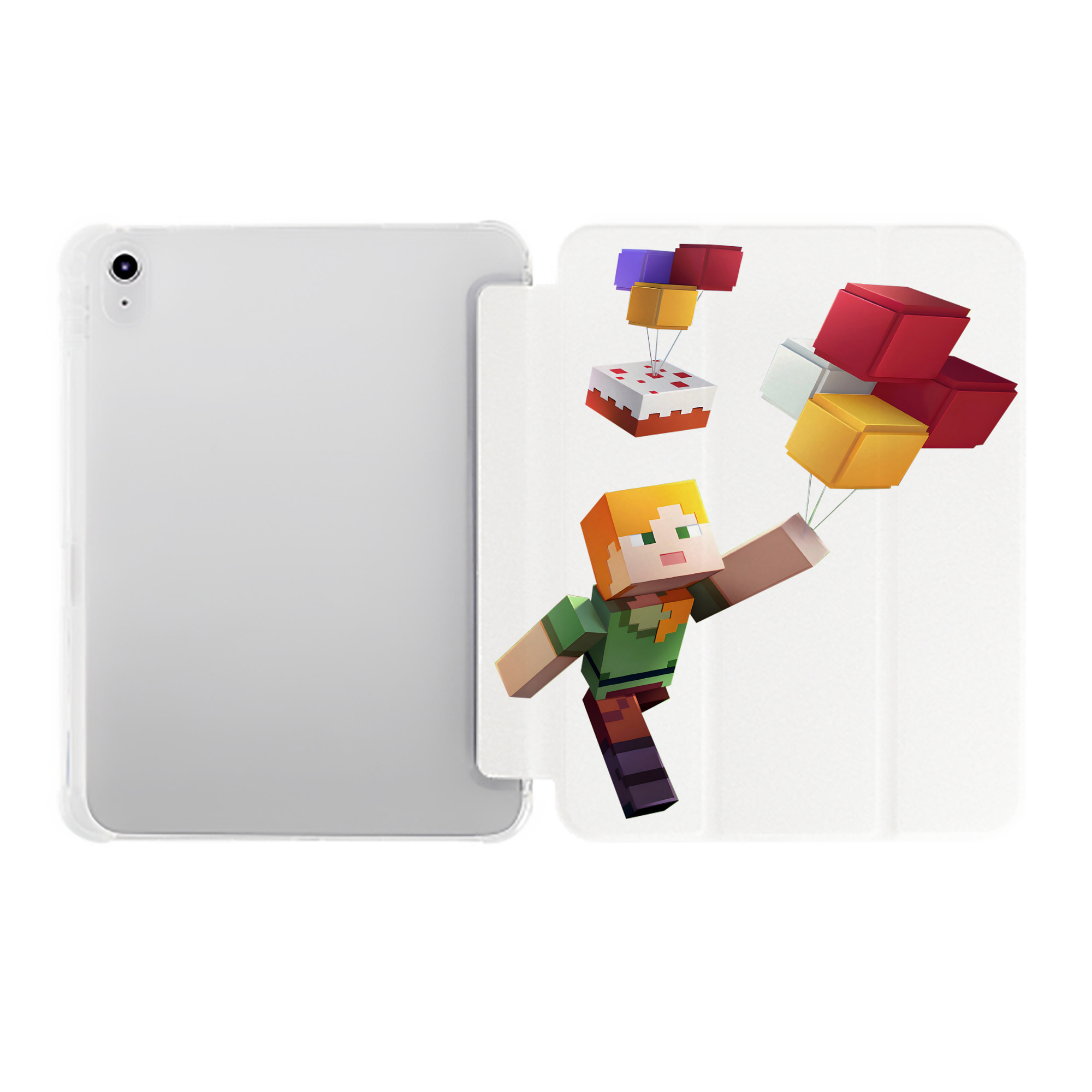 （画像用） マインクラフト ブロックの世界 Minecraft MC Block world IPad ケース ペン収納付き 三つ折りスタンド PUレザー×シリコン 対応機種9.5/10.5/10.9インチ